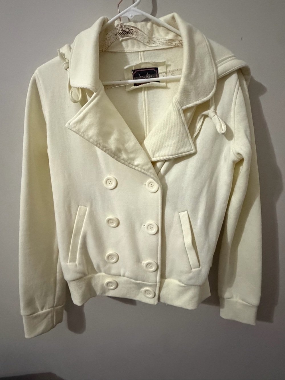 Love Tree Cream Double-Breasted Hooded Pea Coat